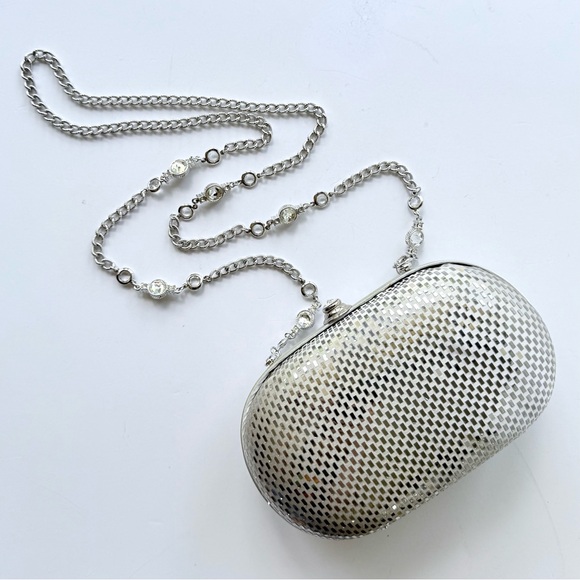 Vintage St. John Silver Satin Sequin Paillette Convertible Clutch Evening Bag